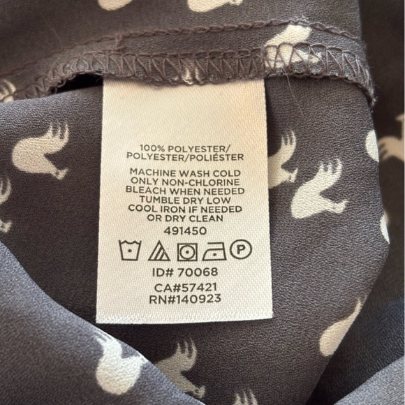 Loft Tie Blouse with Roosters. Gray and White. Size M. - Picture 5 of 6